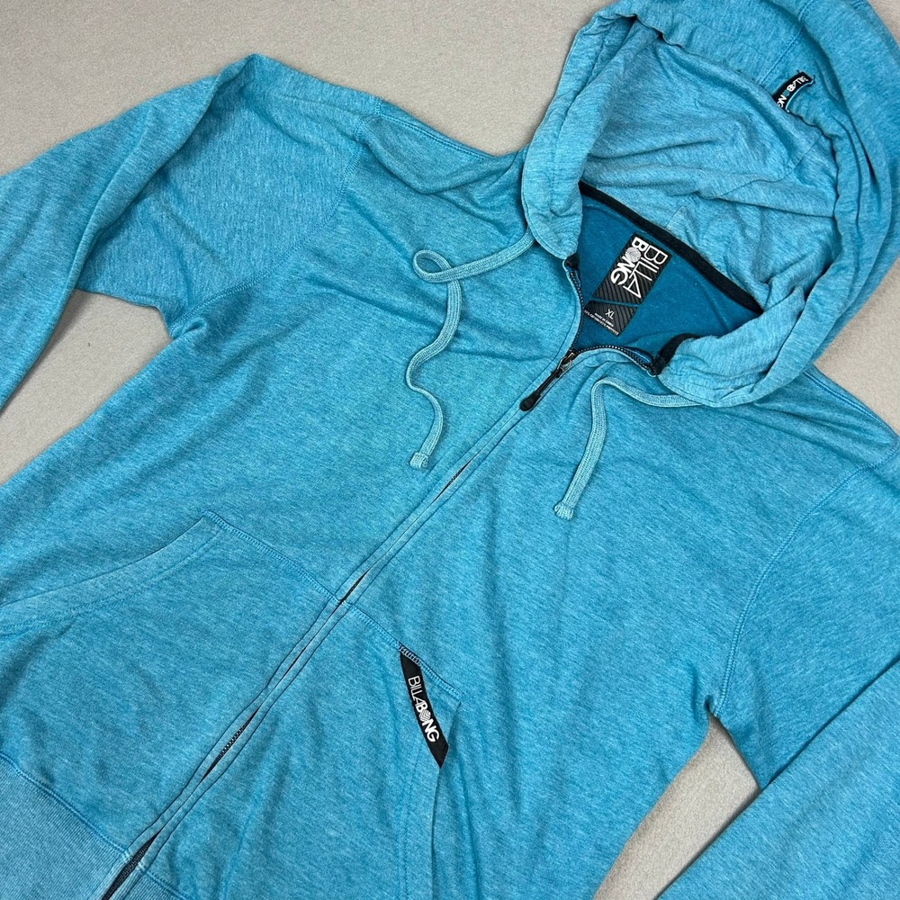 Billabong Zip Up Hoodie Heathered Logo Surf Mens XL Turquoise